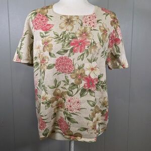 Alfred Dunner Floral Print With Beaded And Embroidered Top Size PXL